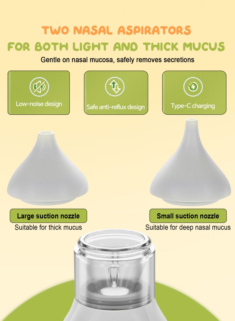 URbazaar Nasal Aspirator for Baby Electric Nose Cleaner and Booger Sucker with LED Light and Music, Gentle Suction for Stuffy Nose, 5 Levels, USB-C Rechargeable, BPA-Free Silicone Tips, Easy to Clean - Image 3