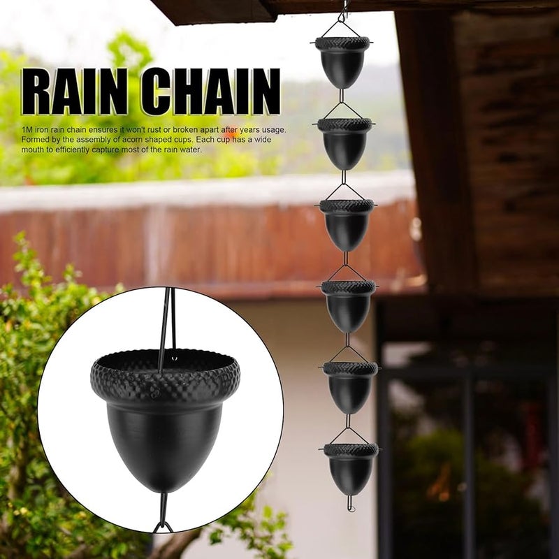 سلسلة المطر من كأس البلوط الأسود بطول 3.28 قدم كبديل زخرفي لمزراب المطر - Image 3