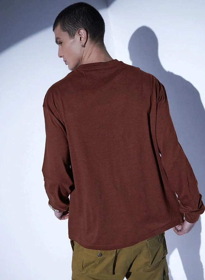 Hubberholme Typography Print Relaxed Fit T-Shirt with Long Sleeves by Styli