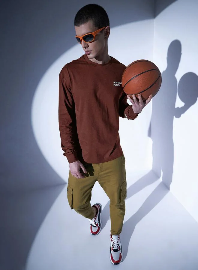 Hubberholme Typography Print Relaxed Fit T-Shirt with Long Sleeves by Styli