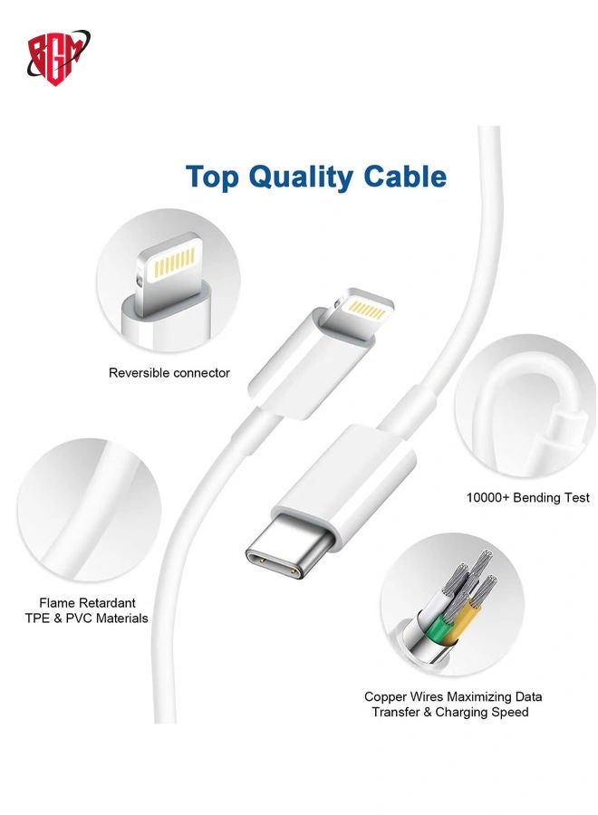 BGM 20W PD Charger for iPhone 14 | iPhone 14 Pro Type C Power Charger Adapter with USB C to Light-ning Cable Compatible for iPhone Charger 13, 12, 11, X and Later Series (Charger) - White  - Image 4