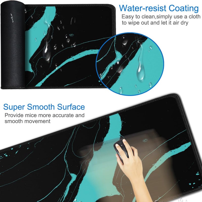 Naukay Gaming Mouse Pad, 31.5x15.7 inch Large Extended Computer Keyboard Mouse Mat, Water Resist Non-Slip Mousepad Rubber Base Long XXL Desk Mouse Pad for Work & Gaming, Office & Home, Black Blue - Image 3