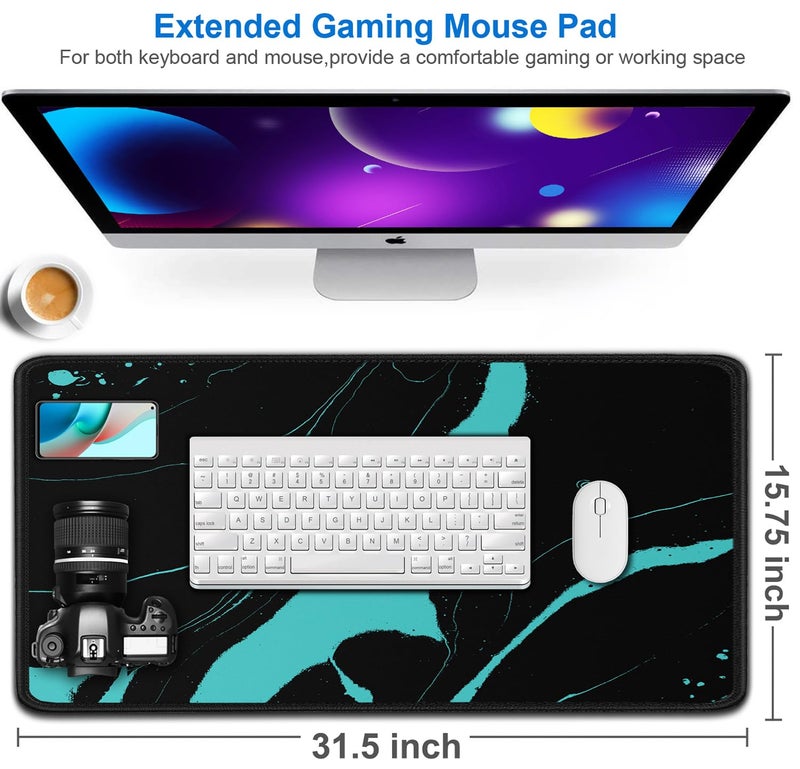Naukay Gaming Mouse Pad, 31.5x15.7 inch Large Extended Computer Keyboard Mouse Mat, Water Resist Non-Slip Mousepad Rubber Base Long XXL Desk Mouse Pad for Work & Gaming, Office & Home, Black Blue - Image 2
