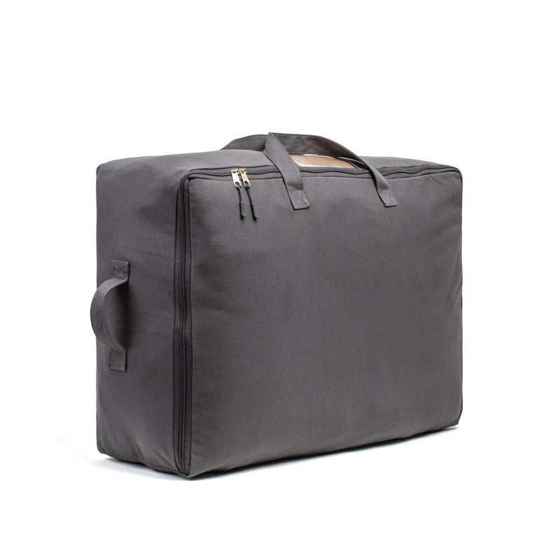 VeraMia Soft Canvas Storage Bags with Zipper. Thick Breathable, 1pc King/Queen Comforter Organizer. Four Carrying Handles and Window. Large 25x19x9in Bag for Sheets Blankets Bedding Pillows, Clothes (Grey) - Image 1