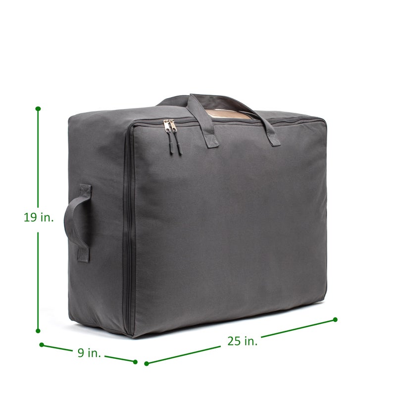 VeraMia Soft Canvas Storage Bags with Zipper. Thick Breathable, 1pc King/Queen Comforter Organizer. Four Carrying Handles and Window. Large 25x19x9in Bag for Sheets Blankets Bedding Pillows, Clothes (Grey) - Image 3
