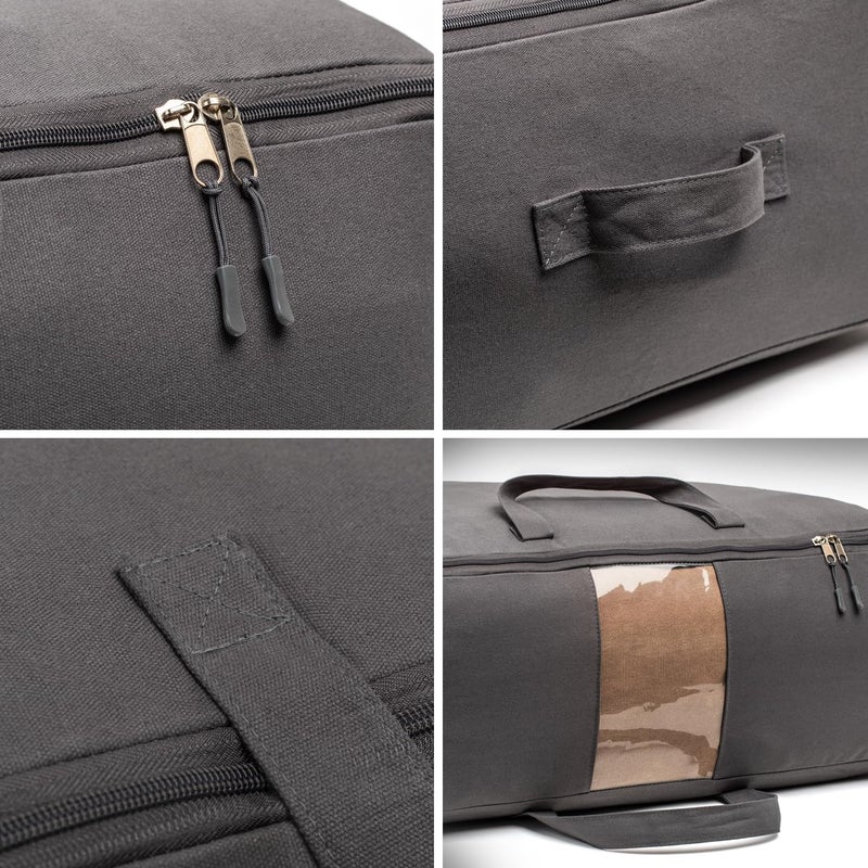 VeraMia Soft Canvas Storage Bags with Zipper. Thick Breathable, 1pc King/Queen Comforter Organizer. Four Carrying Handles and Window. Large 25x19x9in Bag for Sheets Blankets Bedding Pillows, Clothes (Grey) - Image 4