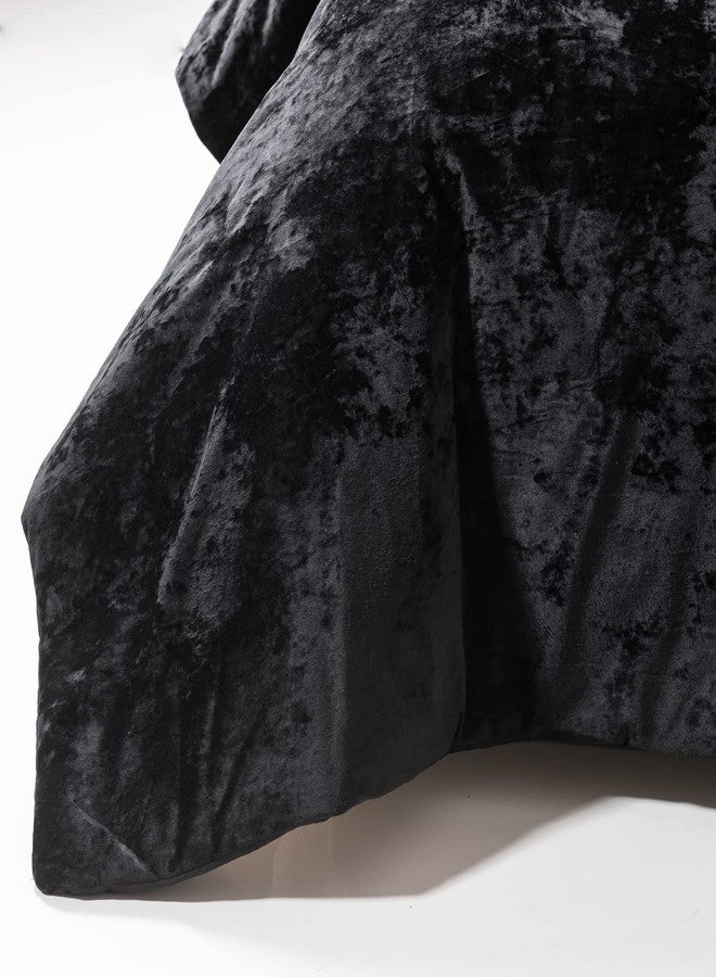 Fredsure Distressed Velvet Comforter Set, 5 Pieces Black Queen, Distressed Velvet Face and Brushed Microfiber Reverse - Image 5