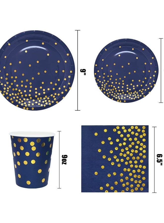 Navy Blue Polka Dot Foil Party Disposable Tableware Set Paper Plate Cups Napkins Table Decorations Party Supplies-Color:Paper Towel * 16  - Image 1
