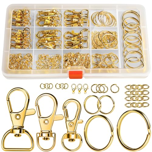 LEOBRO LEOBRO 265PCS Keychains Clips with Key Rings Keychain Making Kit Metal Lobster Claw Clasps and Key Chain Rings Key Chains Key Rings Bulk Keychain Rings Clip for Keys Crafts Gold 