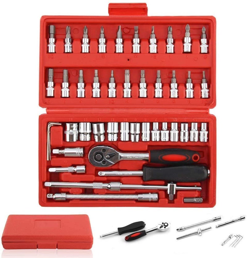 Calyrex Calyrex 46 in 1 Pcs Tool Kit Ratchet Socket Wrench Combination Tools Kit Screwdriver Drive Ratchet Socket and Star Hex Torx Bits Wrench Handle Remove and Replace the Socket  - Image 1