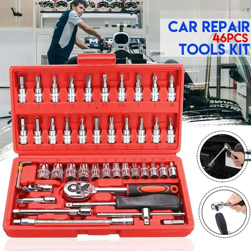 Calyrex Calyrex 46 in 1 Pcs Tool Kit Ratchet Socket Wrench Combination Tools Kit Screwdriver Drive Ratchet Socket and Star Hex Torx Bits Wrench Handle Remove and Replace the Socket  - Image 2