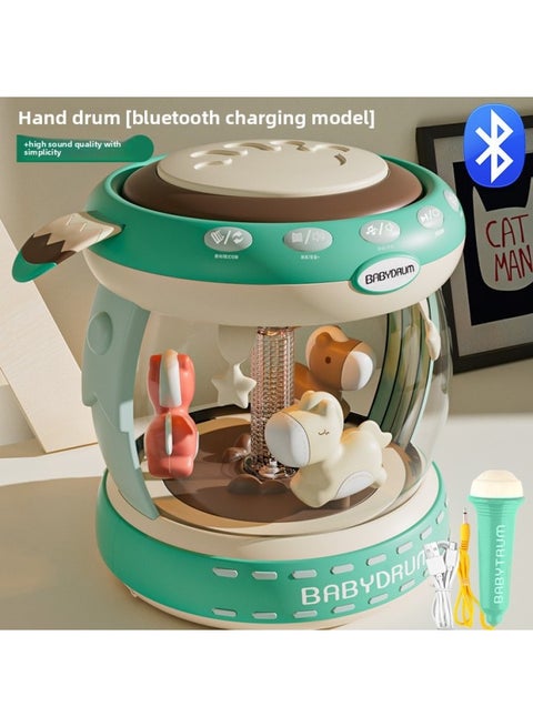 A Generation Of Children's Merry-go-round Children's Professional Educational Early Education Classic Hand-clapped Drum With Microphone Light-Color:High-end Bluetooth Model [usb Charging] Extra Large Size☚Green + Microphone/bluetooth (unlimited Access To Content)