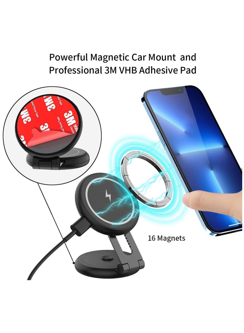 Magnetic Wireless Car Charger Mount Compatible with MagSafe Designed for Tesla Model 3/Y, 15W Fast Charging Magnetic Car Phone Mount Foldable Invisible Dashboard for iPhone 14/13/12 - Image 1