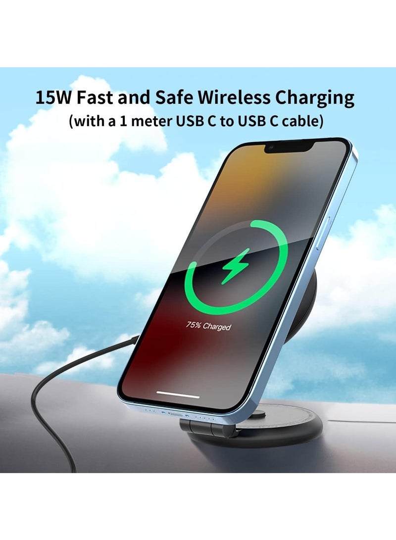 Magnetic Wireless Car Charger Mount Compatible with MagSafe Designed for Tesla Model 3/Y, 15W Fast Charging Magnetic Car Phone Mount Foldable Invisible Dashboard for iPhone 14/13/12 - Image 4