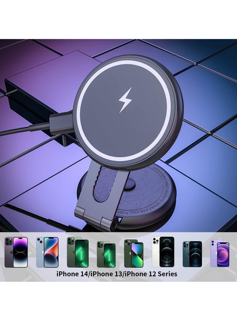 Magnetic Wireless Car Charger Mount Compatible with MagSafe Designed for Tesla Model 3/Y, 15W Fast Charging Magnetic Car Phone Mount Foldable Invisible Dashboard for iPhone 14/13/12 - Image 5