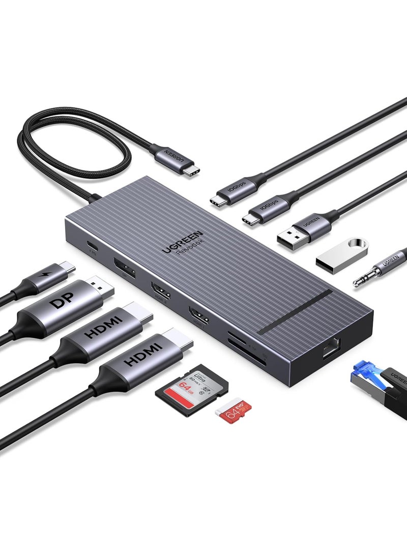 Ugreen Revodok Pro 12 in 1 Triple 4K Docking Station with 2 HDMI, DP, 2x10G USB C, 2x5G USB A, 100W PD, SD/TF, 1000Mbps Ethernet, 3.5MM Audio, USBC Hub Multiple Adapter for MacBook, DELL, HP and More - - Image 1