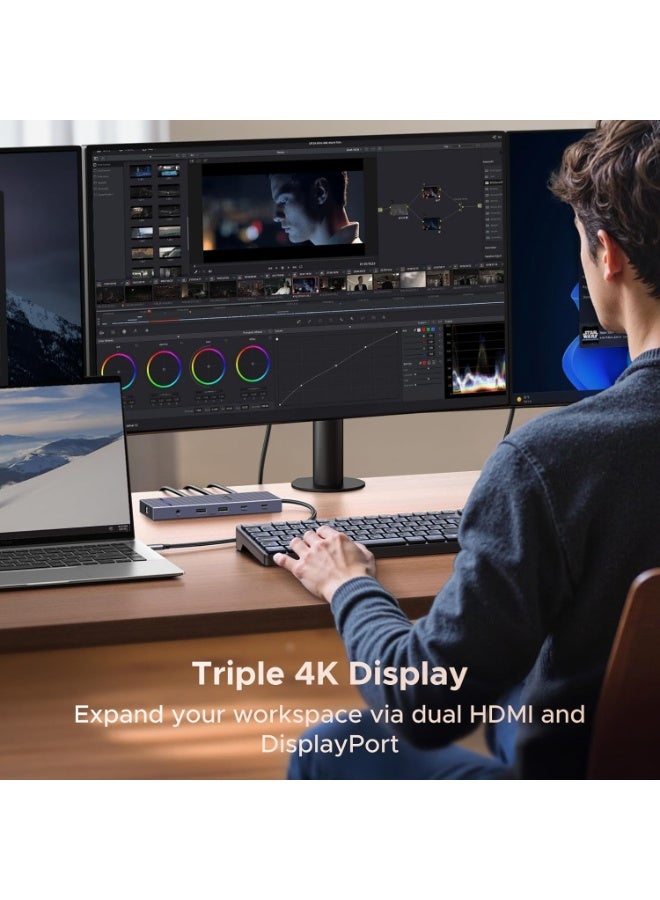 Ugreen Revodok Pro 12 in 1 Triple 4K Docking Station with 2 HDMI, DP, 2x10G USB C, 2x5G USB A, 100W PD, SD/TF, 1000Mbps Ethernet, 3.5MM Audio, USBC Hub Multiple Adapter for MacBook, DELL, HP and More - - Image 3