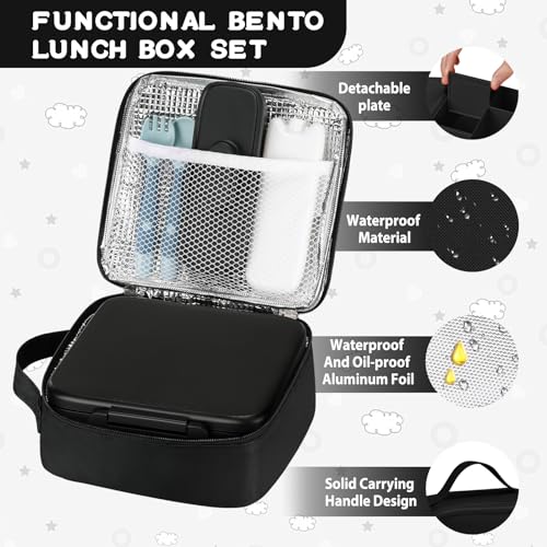 MAISON HUIS Bento Lunch Box with 8oz Soup Thermo, 5-Compartment Leak-Proof Container, Thermo Hot Food Jar and Insulated Lunch Bag, BPA Free,Travel, School (Black) - Image 2