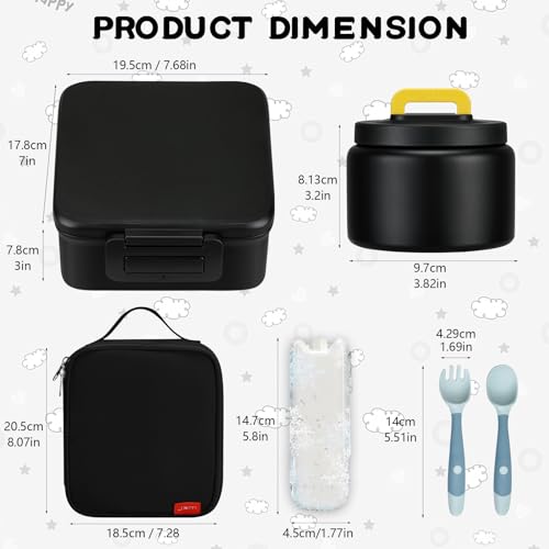 MAISON HUIS Bento Lunch Box with 8oz Soup Thermo, 5-Compartment Leak-Proof Container, Thermo Hot Food Jar and Insulated Lunch Bag, BPA Free,Travel, School (Black) - Image 5