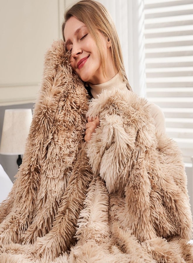 GONAAP Fuzzy Faux Fur Throw Blanket Tie-dye Beige Super Soft Cozy Plush Fuzzy Shaggy Blanket for Couch Sofa Bed (Tie-dye Beige, Throw(50"x60")) - Image 3