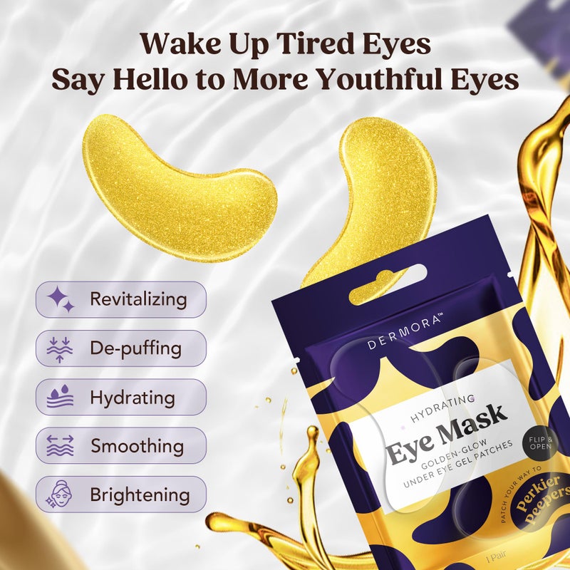 DERMORA Golden Glow Under Eye Patches (100 Pairs Eye Gels) | Rejuvenating Treatment | Dark Circles, Puffy Eyes, Refreshing, Revitalizing, Travel, Wrinkles - Image 4