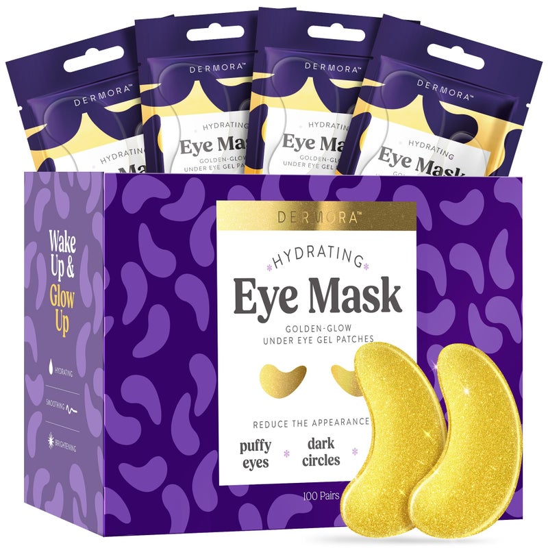DERMORA Golden Glow Under Eye Patches (100 Pairs Eye Gels) | Rejuvenating Treatment | Dark Circles, Puffy Eyes, Refreshing, Revitalizing, Travel, Wrinkles - Image 1