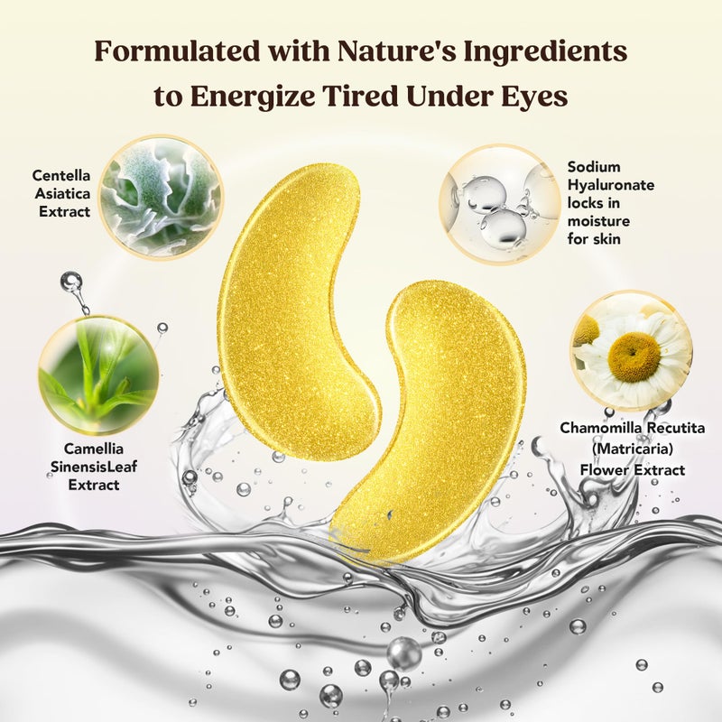 DERMORA Golden Glow Under Eye Patches (100 Pairs Eye Gels) | Rejuvenating Treatment | Dark Circles, Puffy Eyes, Refreshing, Revitalizing, Travel, Wrinkles - Image 5