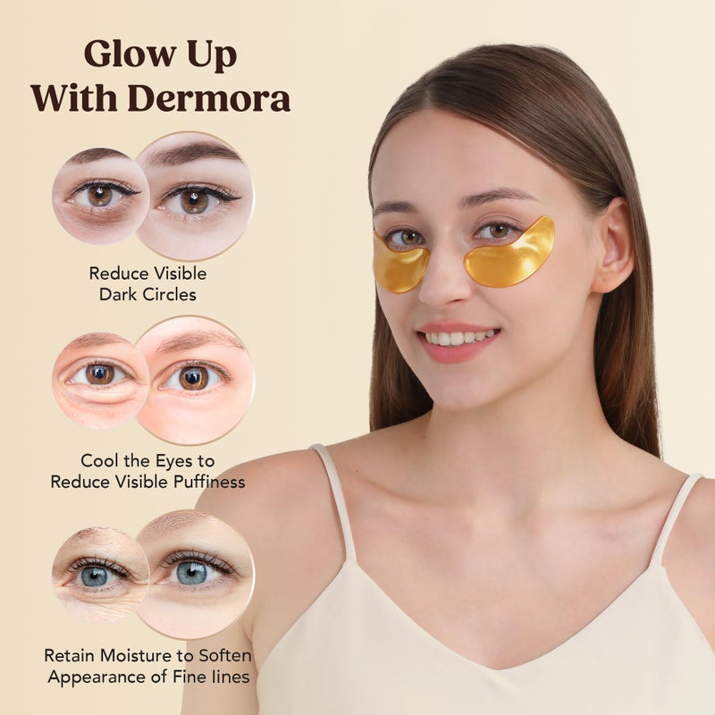 DERMORA Golden Glow Under Eye Patches (100 Pairs Eye Gels) | Rejuvenating Treatment | Dark Circles, Puffy Eyes, Refreshing, Revitalizing, Travel, Wrinkles - Image 3