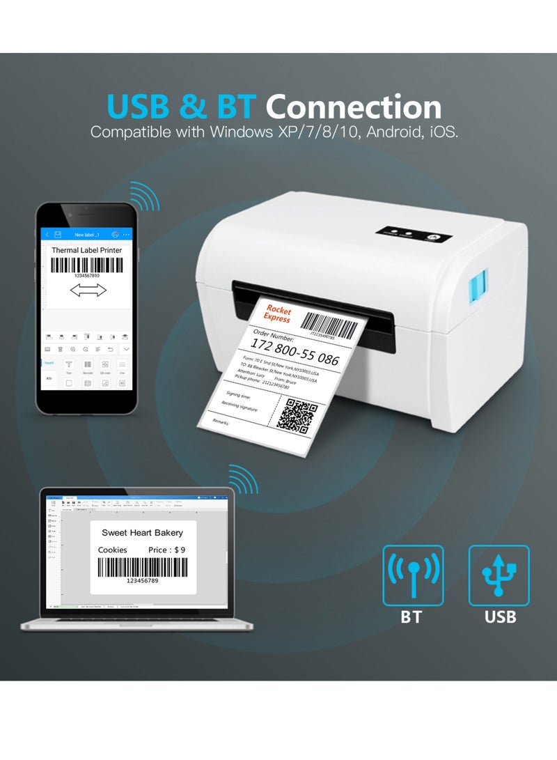 طابعة ملصقات حرارية عالية السرعة، طابعة ملصقات شحن، اتصال USB BT، دعم عرض ورق 40-110 مم، متوافقة مع Windows لمحلات السوبر ماركت والمطاعم واللوجستيات - Image 4