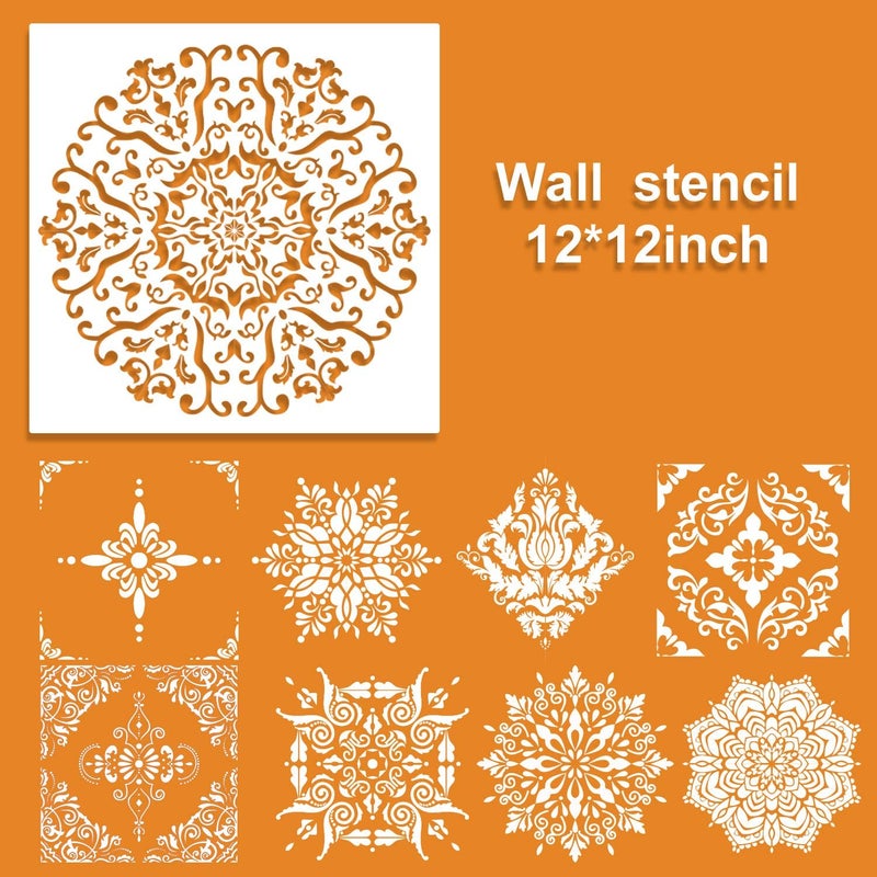 Ivanas 12x12 Inch Large Reusable Stencil Mandala Stencil Laser Cut Painting Template for Floor Wall Tile Fabric Furniture Stencils Painting Art Projects 9 Pack - Image 2