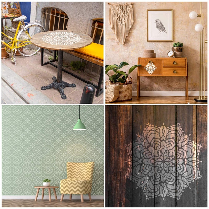 Ivanas 12x12 Inch Large Reusable Stencil Mandala Stencil Laser Cut Painting Template for Floor Wall Tile Fabric Furniture Stencils Painting Art Projects 9 Pack - Image 4