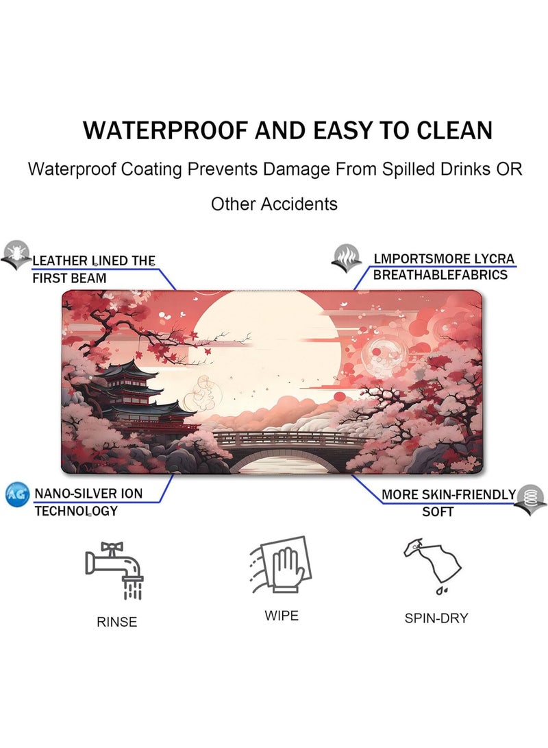 Japanese Large Gaming Mouse Pad with Stitched Edges, 70cm x 30cm x 2mm Large Extended Computer Pad, Mouse Pad Protector with Non-Slip Waterproof Rubber Base for Laptop Office Accessories, Sunset - Image 4