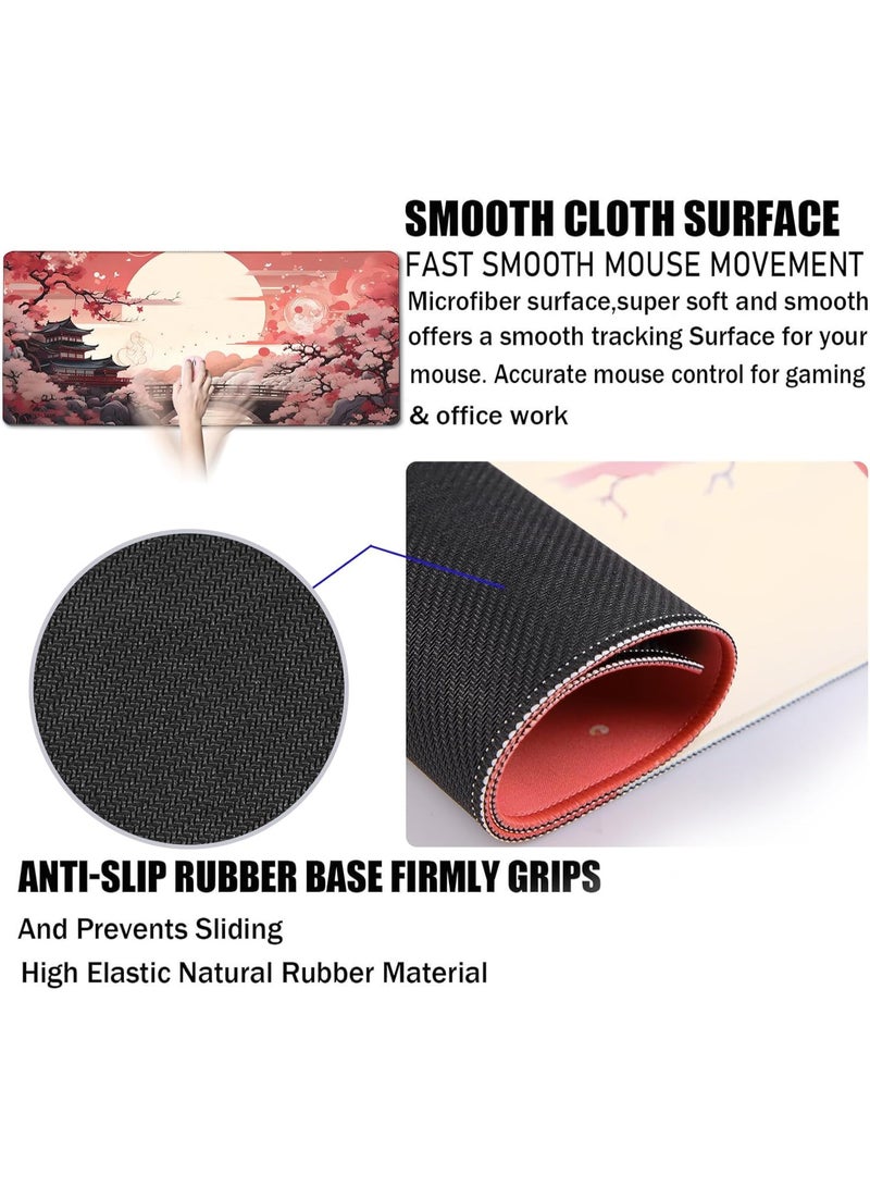 Japanese Large Gaming Mouse Pad with Stitched Edges, 70cm x 30cm x 2mm Large Extended Computer Pad, Mouse Pad Protector with Non-Slip Waterproof Rubber Base for Laptop Office Accessories, Sunset - Image 3