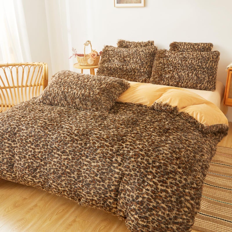 FOPPA Cheetah Print Fluffy Comforter Cover Set King- Ultra Soft Fuzzy Leopard Bedding Sets 3 Pieces (1 Duvet Cover + 2 Pillow case) Fluffy Bed Set (Cheetah, King) - Image 4