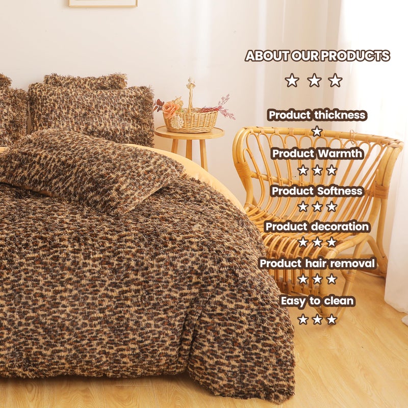 FOPPA Cheetah Print Fluffy Comforter Cover Set King- Ultra Soft Fuzzy Leopard Bedding Sets 3 Pieces (1 Duvet Cover + 2 Pillow case) Fluffy Bed Set (Cheetah, King) - Image 5