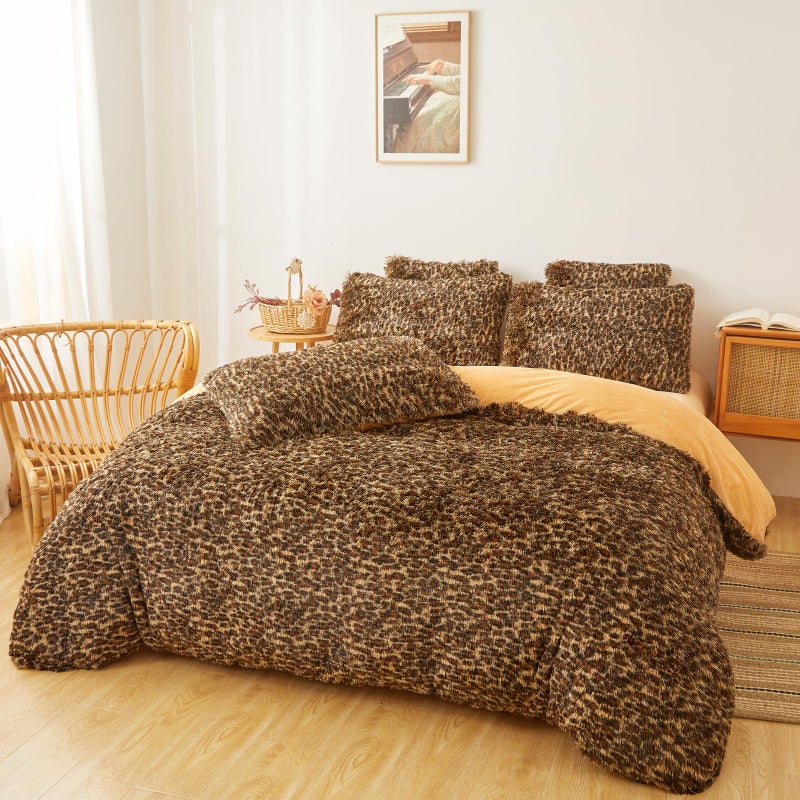 FOPPA Cheetah Print Fluffy Comforter Cover Set King- Ultra Soft Fuzzy Leopard Bedding Sets 3 Pieces (1 Duvet Cover + 2 Pillow case) Fluffy Bed Set (Cheetah, King) - Image 2