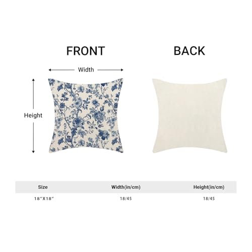 Sorktse Blue Floral Pillow Covers 18x18 Inch Set of 2 Vintage Navy Blue Floral Throw Pillows Spring Summer Flower Pillowcase Linen Outdoor Decorative Cushion Covers for Bed Sofa Couch - Image 5