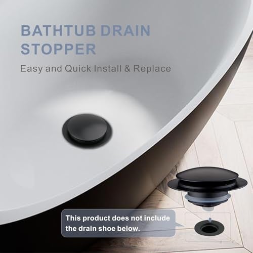 HIDROP Matte Black Tub Drain Stopper, Hidrop Pop Up Universal Tub Dain Tip Toe Bathtub Drain Stopper, Fit 1.375 to 1.5 Inches, Replaces Lift and Turn, Tip-Toe and Trip Lever Drains for Tub, EZ Installation - Image 3