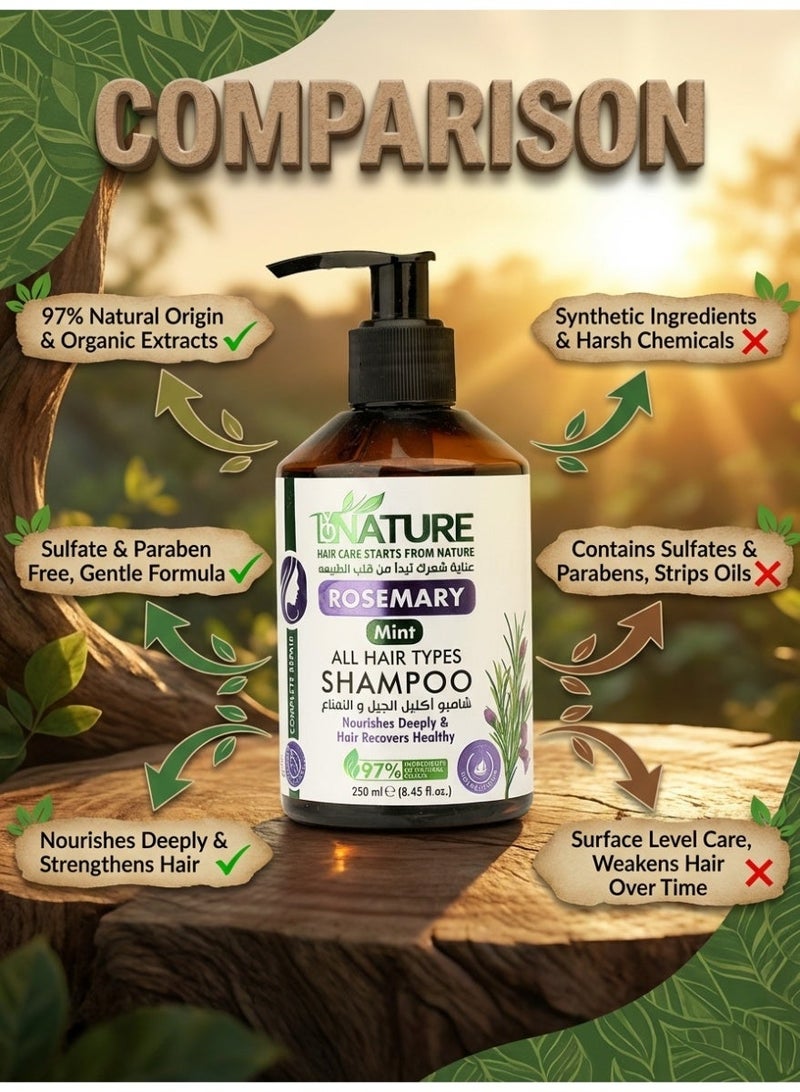 باي نيتشر شامبو باي نيتشر بإكليل الجبل والنعناع 250 مل | شامبو طبيعي خالي من السلفات لجميع أنواع الشعر | يغذي ويقوي وينعش فروة الرأس | مضاد للقشرة، يعزز نمو الشعر ويمنحه اللمعان - Image 5