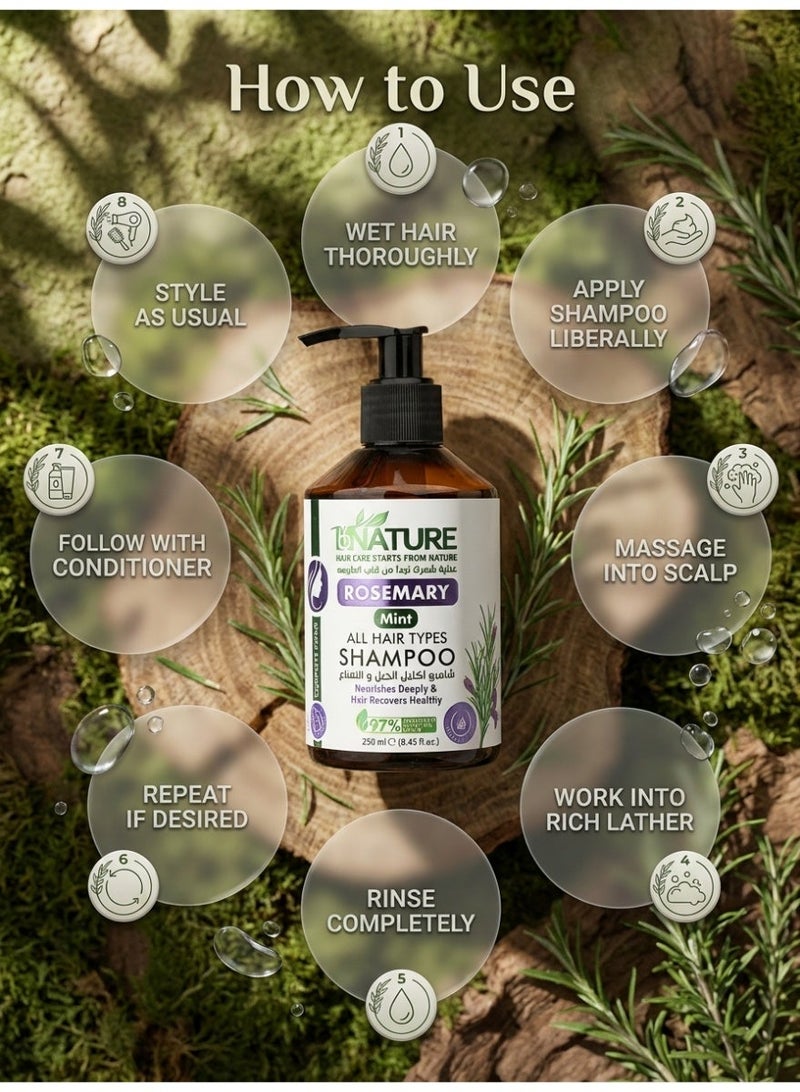 باي نيتشر شامبو باي نيتشر بإكليل الجبل والنعناع 250 مل | شامبو طبيعي خالي من السلفات لجميع أنواع الشعر | يغذي ويقوي وينعش فروة الرأس | مضاد للقشرة، يعزز نمو الشعر ويمنحه اللمعان - Image 3
