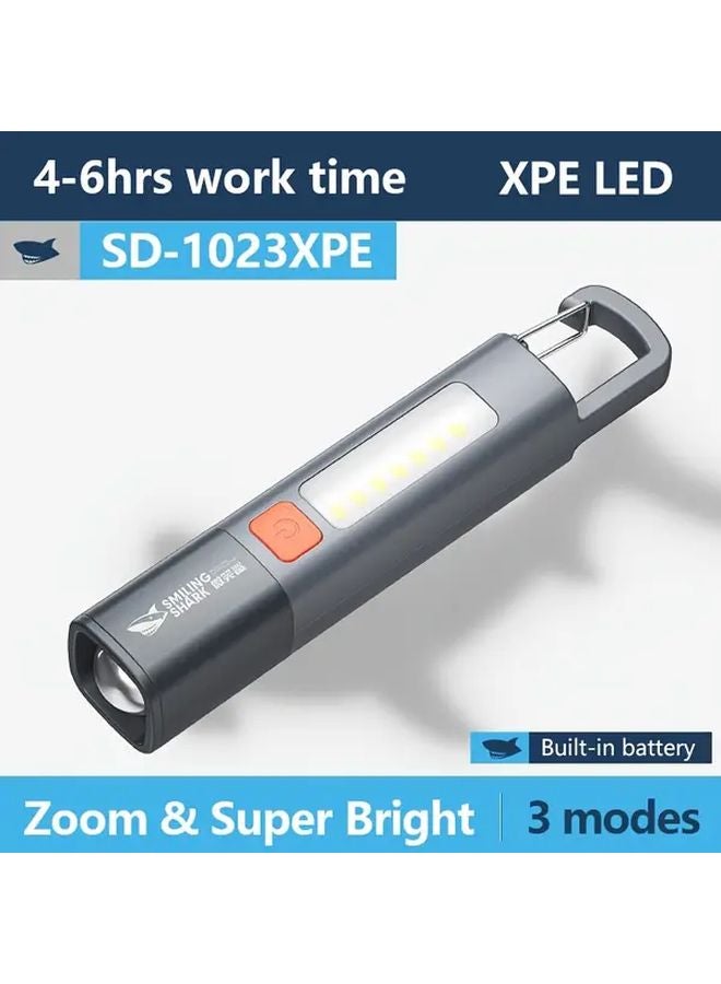 SD 1023XPE Gray Smiling Shark Rechargeable LED Flashlight Zoomable High Lumen COB Side Light For Camping Hiking Home - Image 1