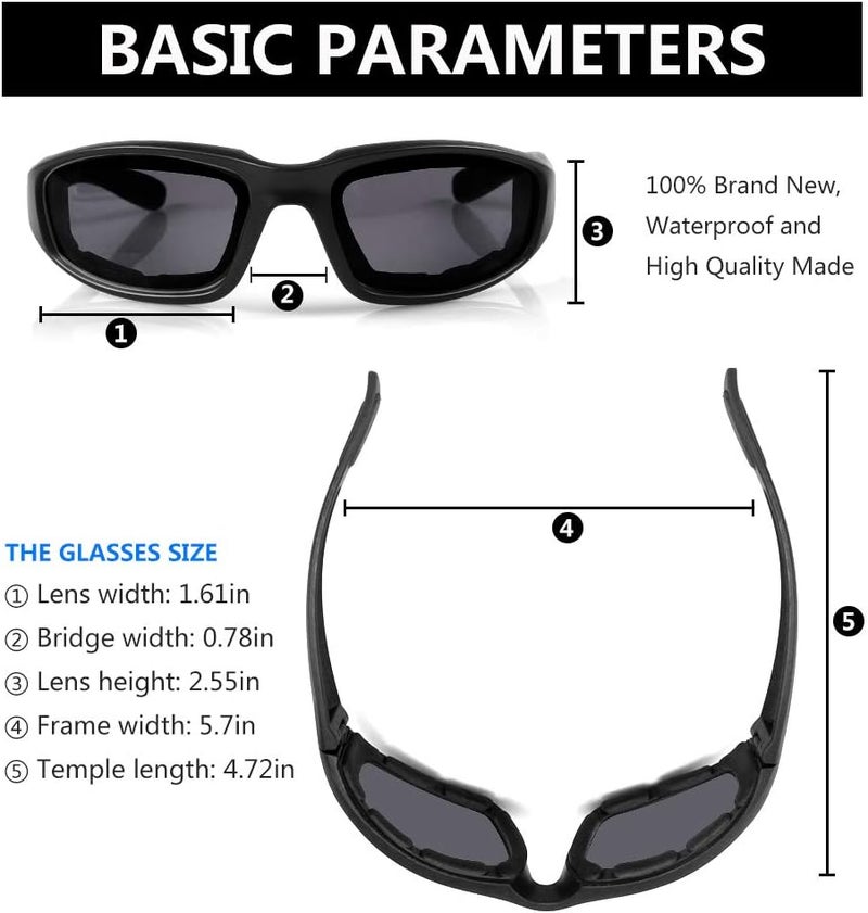 surpassme 3 Pair Motorcycle Riding Glasses Padding Goggles UV Protection Dustproof Windproof Motorcycle Sunglasses for Outdoor Actives - Image 4