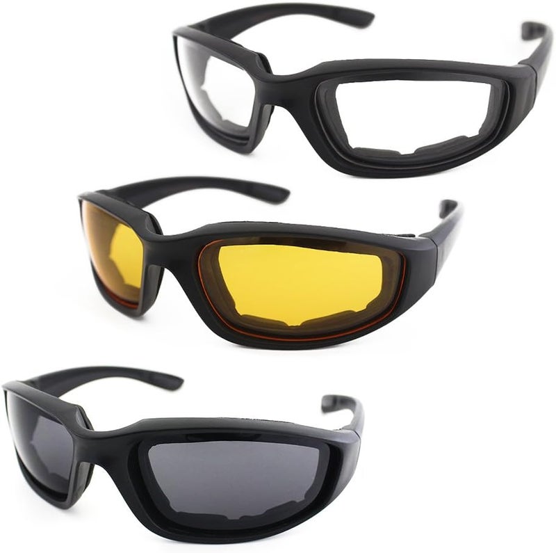 surpassme 3 Pair Motorcycle Riding Glasses Padding Goggles UV Protection Dustproof Windproof Motorcycle Sunglasses for Outdoor Actives - Image 1