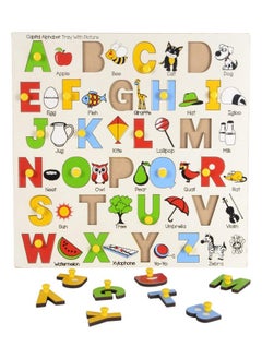 Skillofun Wooden Alphabet Tray With Pictures, Fun & Educational - Improves Motor Skills | Engaging Learning Tool | Eco-Friendly, Non-Toxic | Colorful Alphabet Pieces With Matching Pictures 