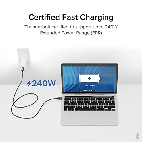 Plugable Thunderbolt 4 Cable with 240W Charging, Thunderbolt Certified, 3.3 Feet (1M),1x 8K Display, 40 Gbps, Compatible with USB4, Thunderbolt 3, USB-C - Driverless - Image 2