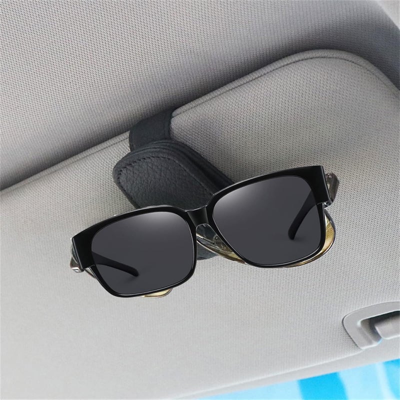 comfrt Magnetic Leather Sunglass Holder for Car, Eyeglass Clip for Car Ticket Card Clip Car Sunglass Holder for Car Visor, Mounted with Ticket Card Clip, Suitable for All Models (102-Black) - Image 1