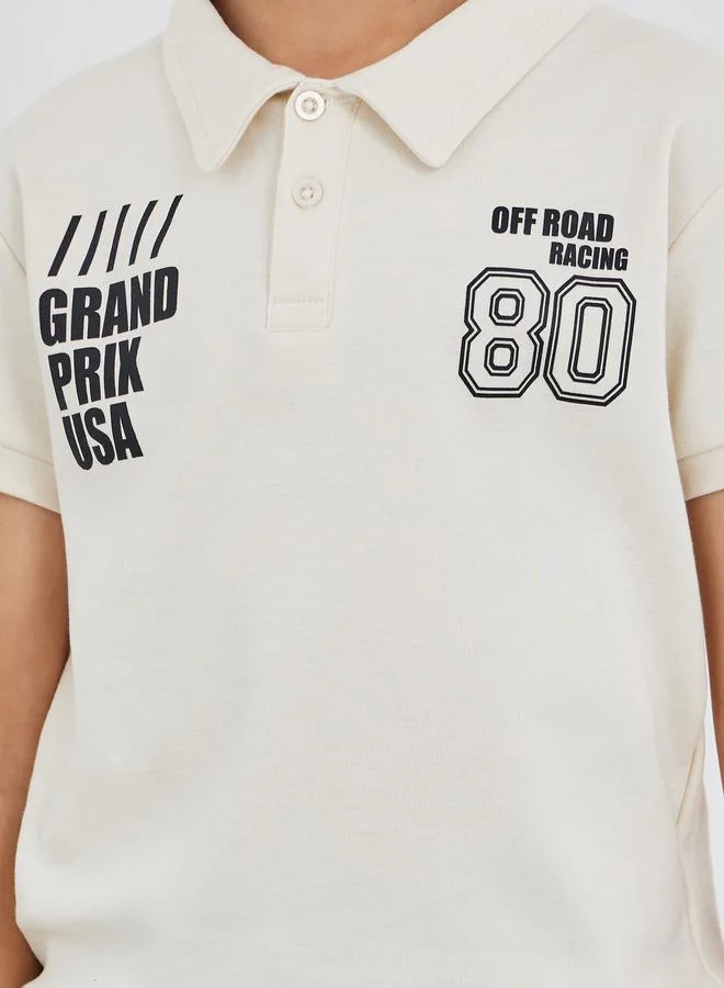Styli Styli Slogan Print Polo Neck T-Shirt