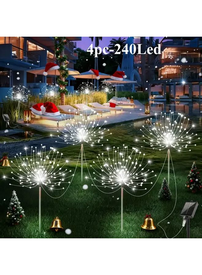 4 قطع أضواء حدائق شمسية بيضاء 240 LED 8 أوضاع ديكور خارجي للمناظر الطبيعية - Image 1