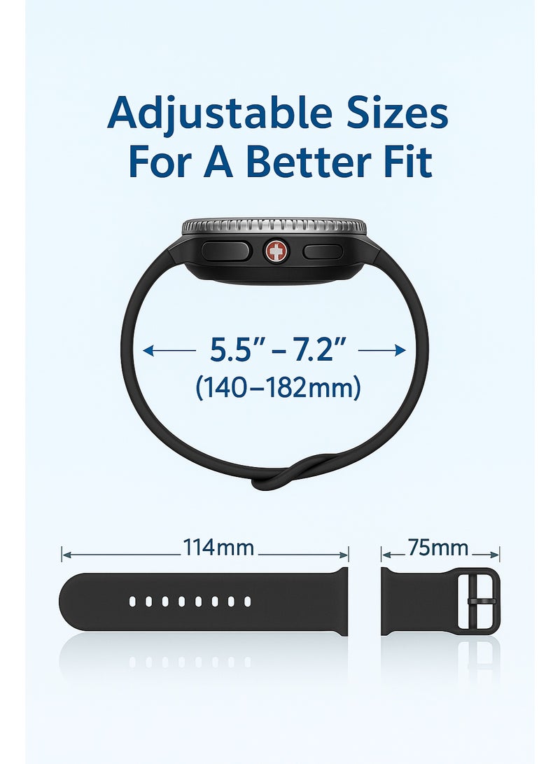 SARAOONT 3-Pack Soft Silicone Watch Bands Compatible with Samsung Galaxy Watch 8 (40mm, 44mm) and 8 Classic (46mm) – No-Gap One-Click Adjustable Sport Replacement Straps - Image 4