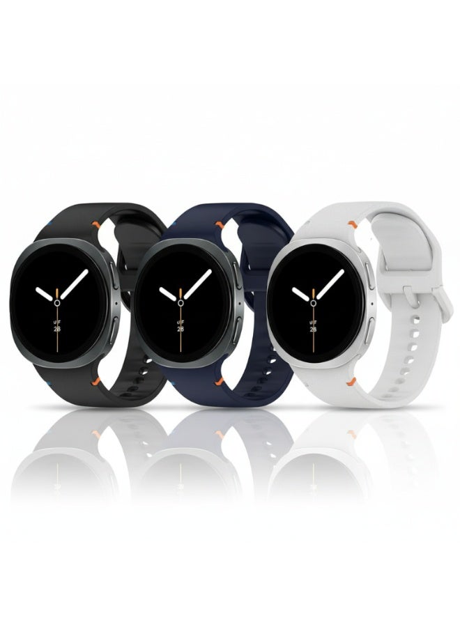 SARAOONT 3-Pack Soft Silicone Watch Bands Compatible with Samsung Galaxy Watch 8 (40mm, 44mm) and 8 Classic (46mm) – No-Gap One-Click Adjustable Sport Replacement Straps - Image 1